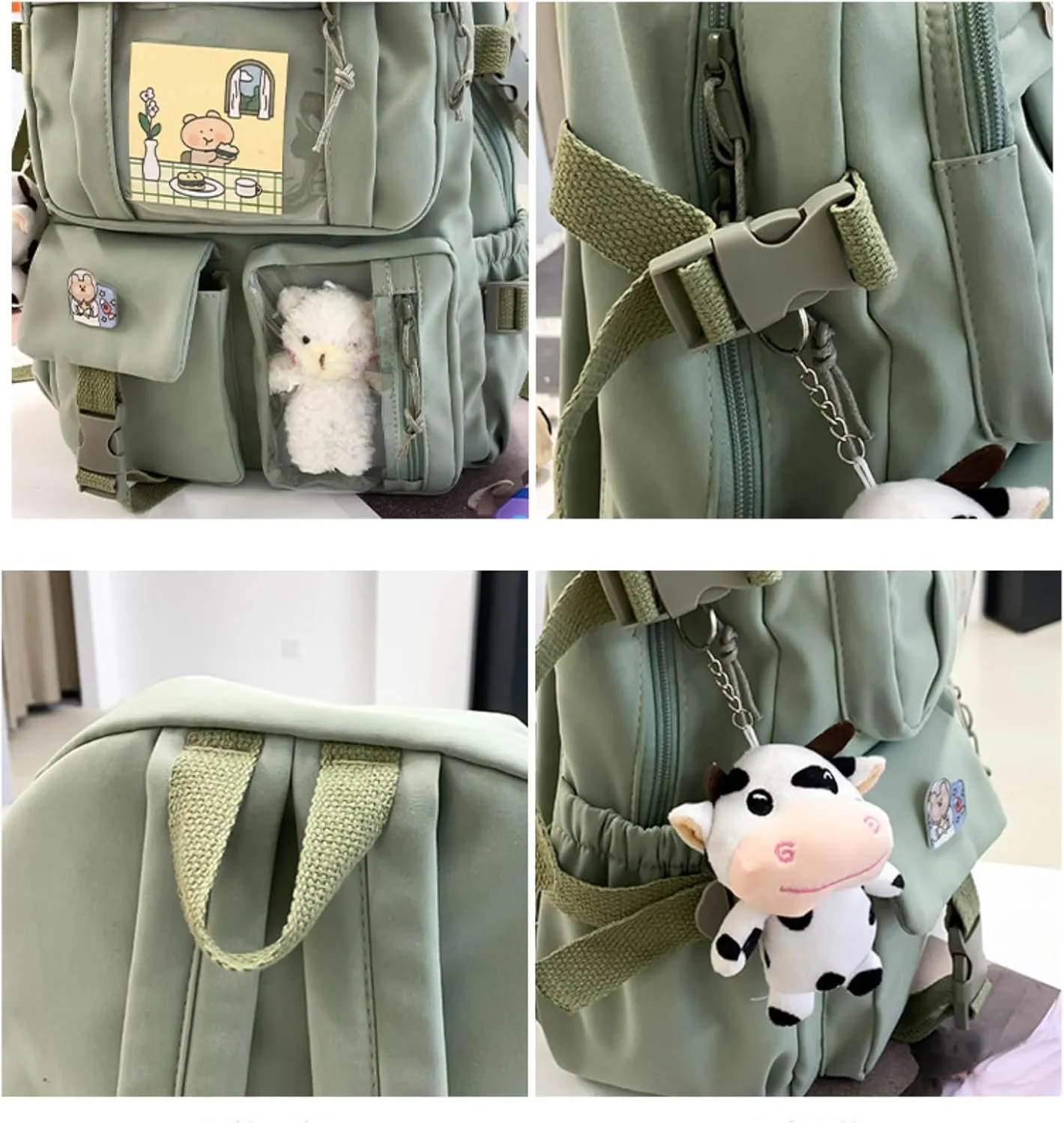 Kawaii Backpack with Cute Accessories Pin Pendant Travel Laptop Bag Large Outdoor Waterproof Casual Daypack Women (Black)