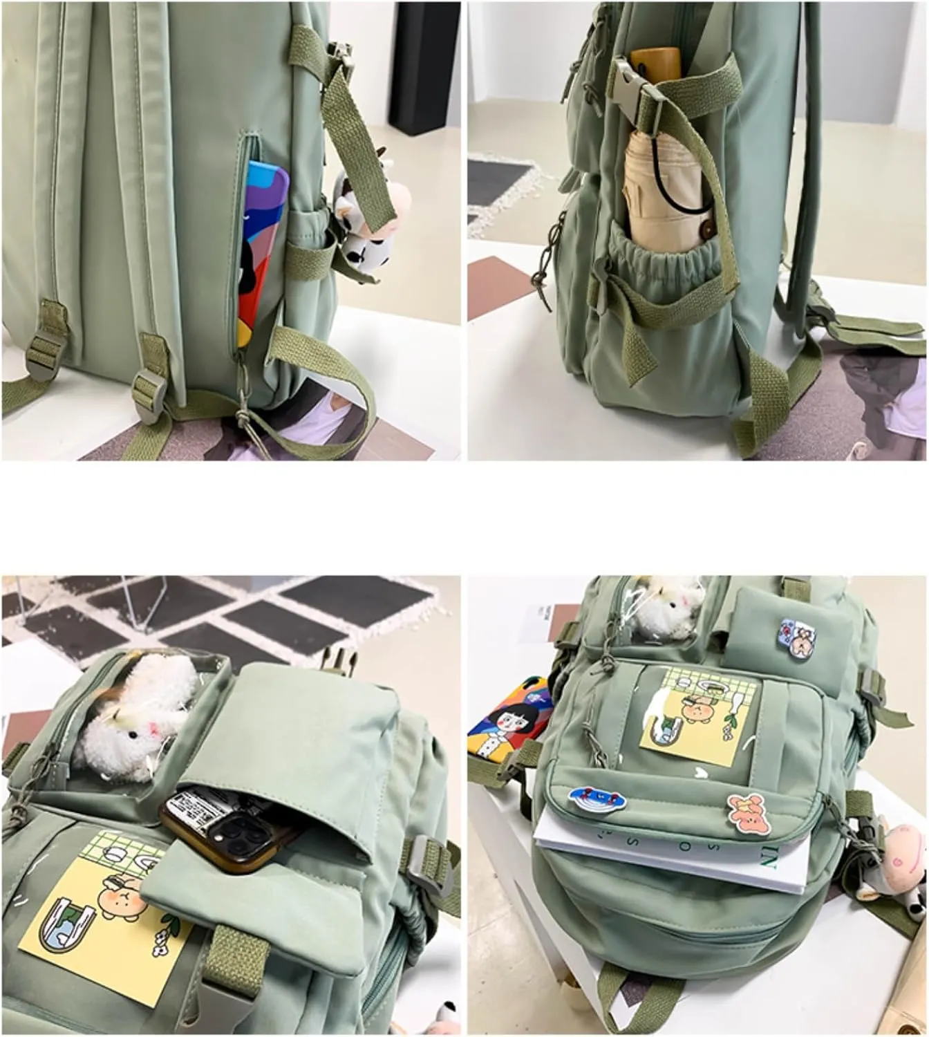 Kawaii Backpack with Cute Accessories Pin Pendant Travel Laptop Bag Large Outdoor Waterproof Casual Daypack Women (Black)