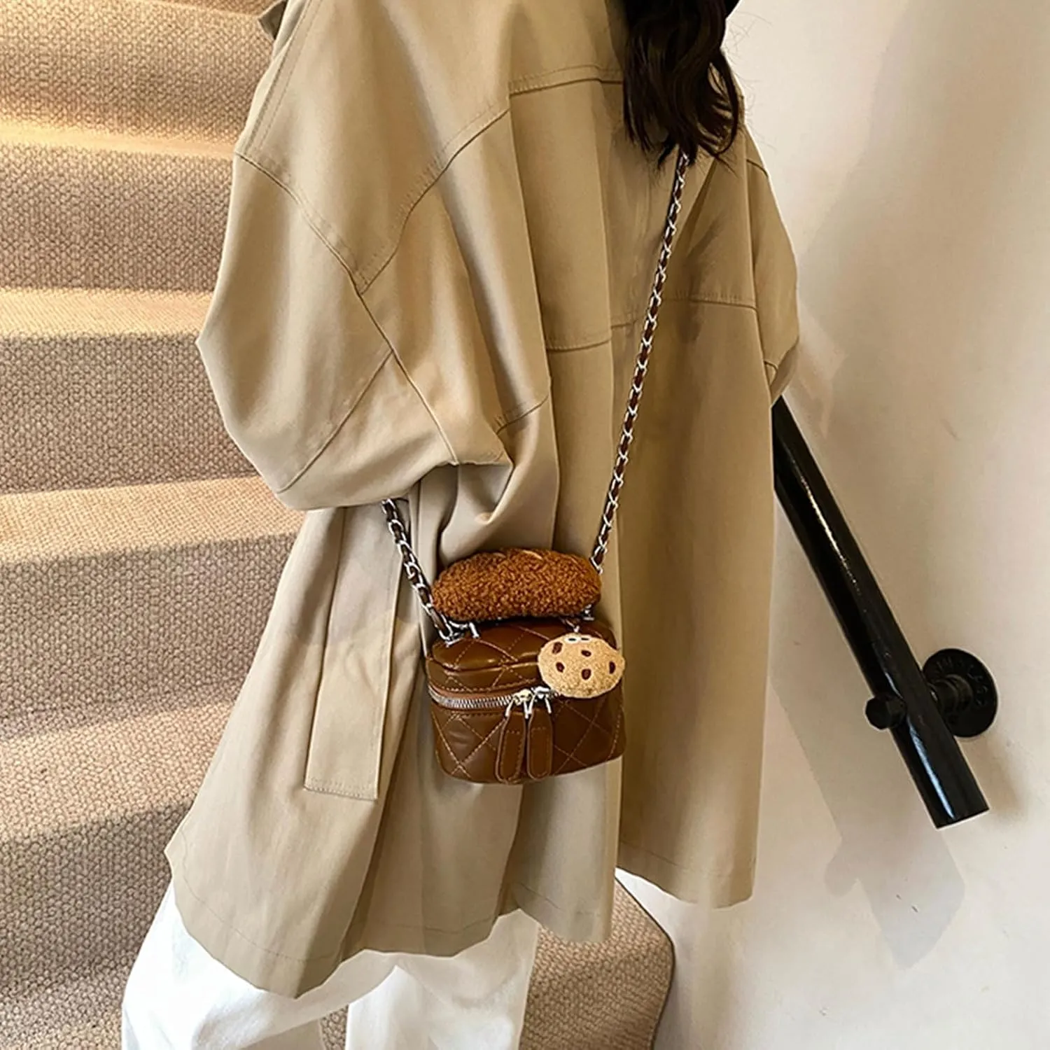 Kawaii Crossbody Bag with Cute Pendant Mini Casual Shoulder Bag with Accessories Clutch Purse Travel Daypacks