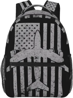 Kc-135 Stratotanker Military Tanker Aircraft Vintage Flag Backpack Casual Pack Bag Laptop Backpack With Side Pocket Front Zipper Pocket Bookpack Travel Daypack Picnic Rucksack