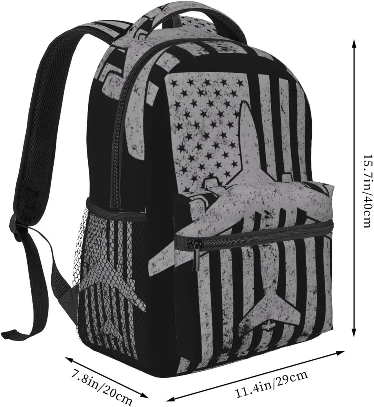 Kc-135 Stratotanker Military Tanker Aircraft Vintage Flag Backpack Casual Pack Bag Laptop Backpack With Side Pocket Front Zipper Pocket Bookpack Travel Daypack Picnic Rucksack