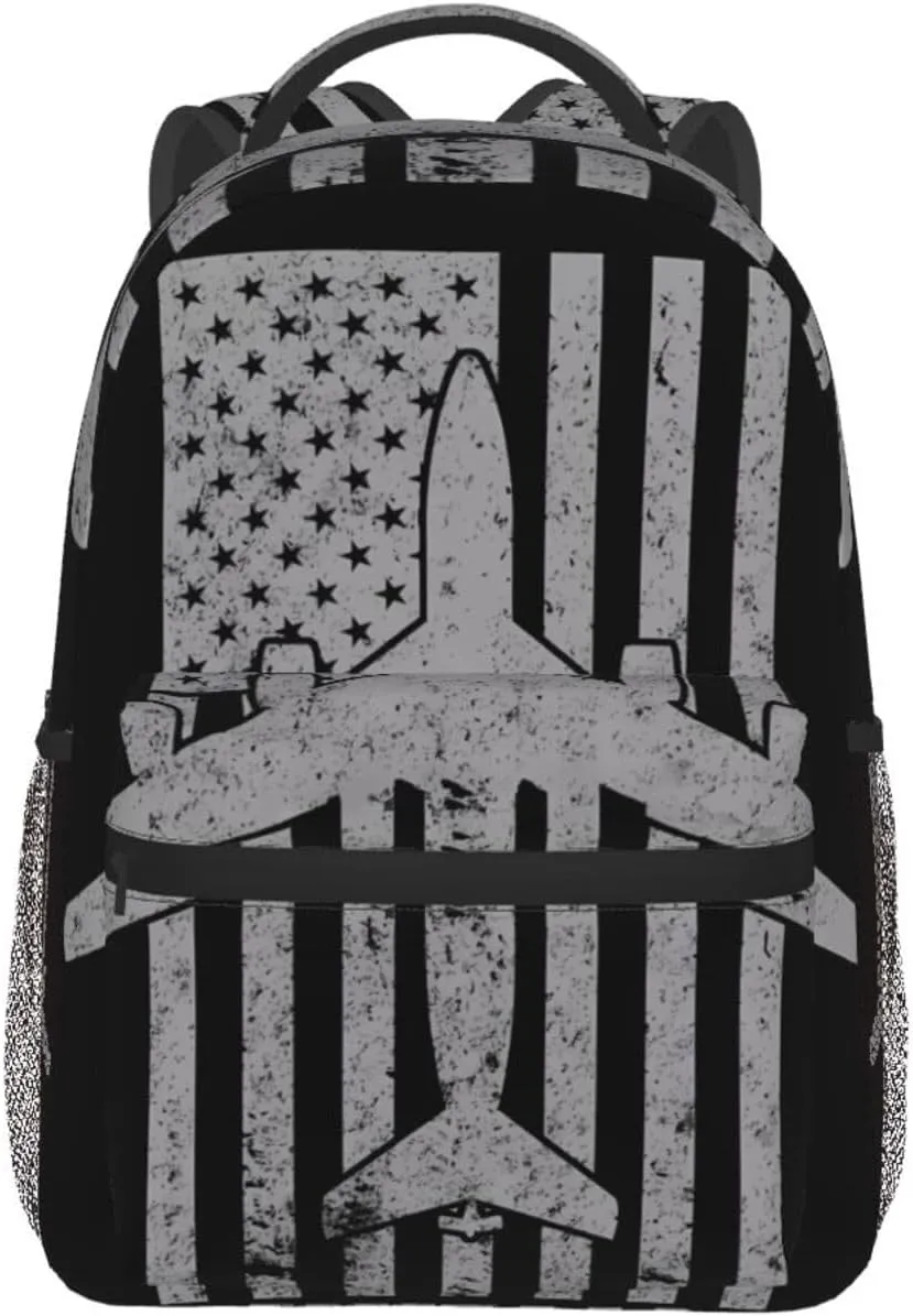 Kc-135 Stratotanker Military Tanker Aircraft Vintage Flag Backpack Casual Pack Bag Laptop Backpack With Side Pocket Front Zipper Pocket Bookpack Travel Daypack Picnic Rucksack
