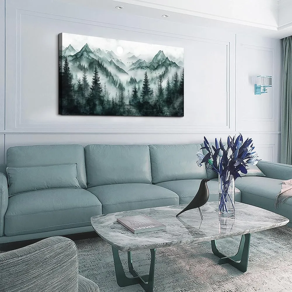 KELIYUAN Canvas Wall Decor For Living Room Bedroom Wall Art For Office Wall Decoration Pictures Modern Misty Forest Ink Landscape Painting Room Hallway Mural Ready To Hang Home Decoration 20x40 In