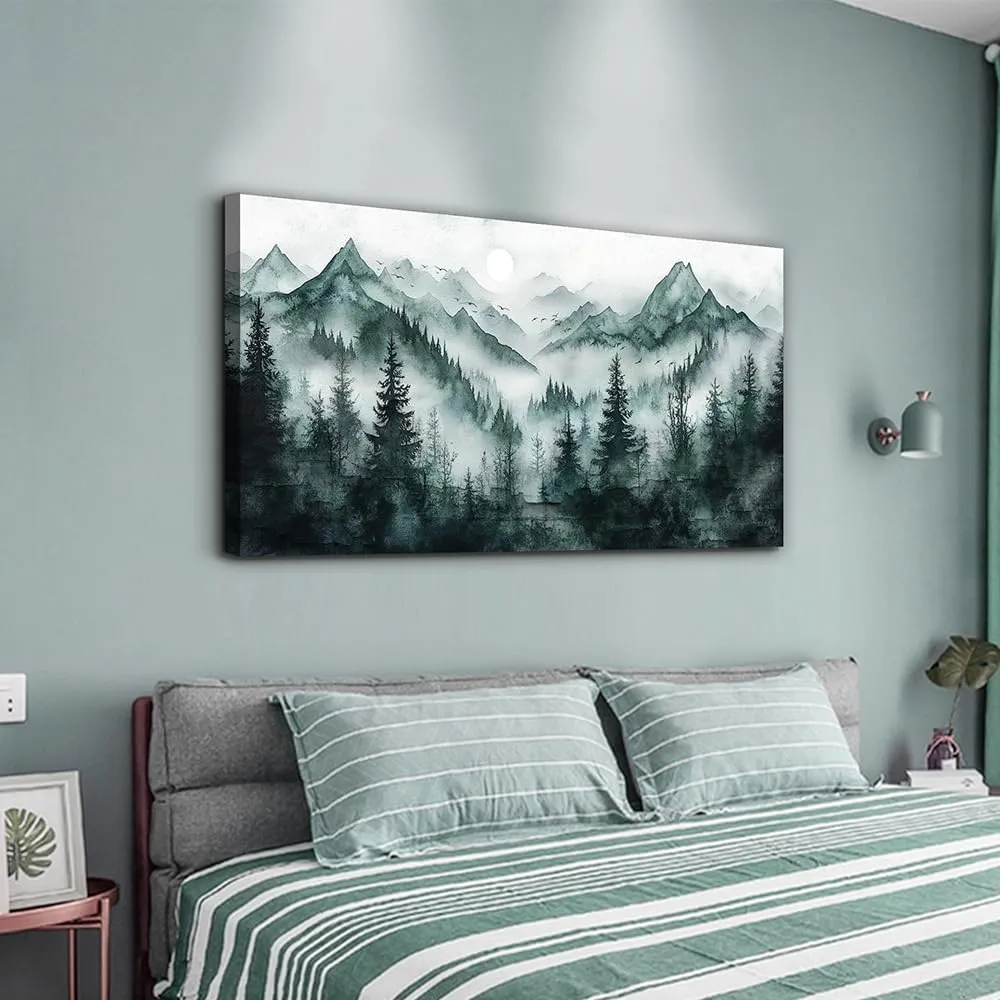 KELIYUAN Canvas Wall Decor For Living Room Bedroom Wall Art For Office Wall Decoration Pictures Modern Misty Forest Ink Landscape Painting Room Hallway Mural Ready To Hang Home Decoration 20x40 In