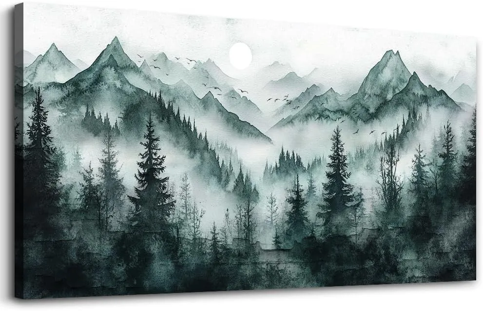 KELIYUAN Canvas Wall Decor For Living Room Bedroom Wall Art For Office Wall Decoration Pictures Modern Misty Forest Ink Landscape Painting Room Hallway Mural Ready To Hang Home Decoration 20x40 In