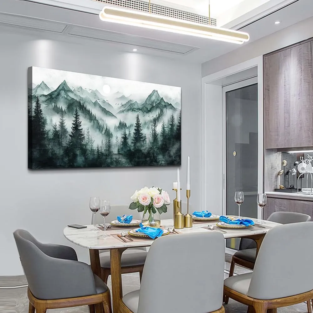 KELIYUAN Canvas Wall Decor For Living Room Bedroom Wall Art For Office Wall Decoration Pictures Modern Misty Forest Ink Landscape Painting Room Hallway Mural Ready To Hang Home Decoration 20x40 In