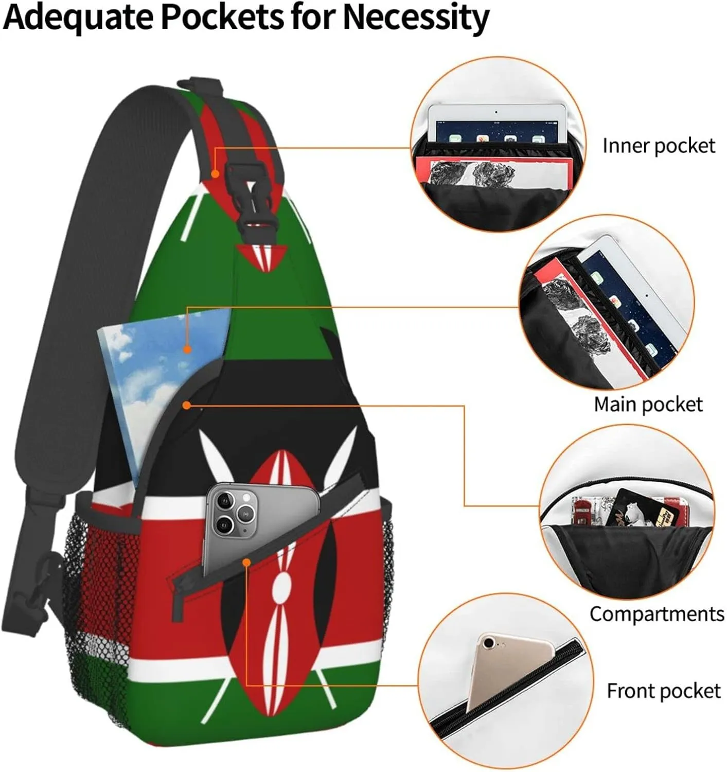 Kenya Flag Outdoor Cross-body Shoulder Bag, Unisex Backpack For Women Men Young Hiking Travel