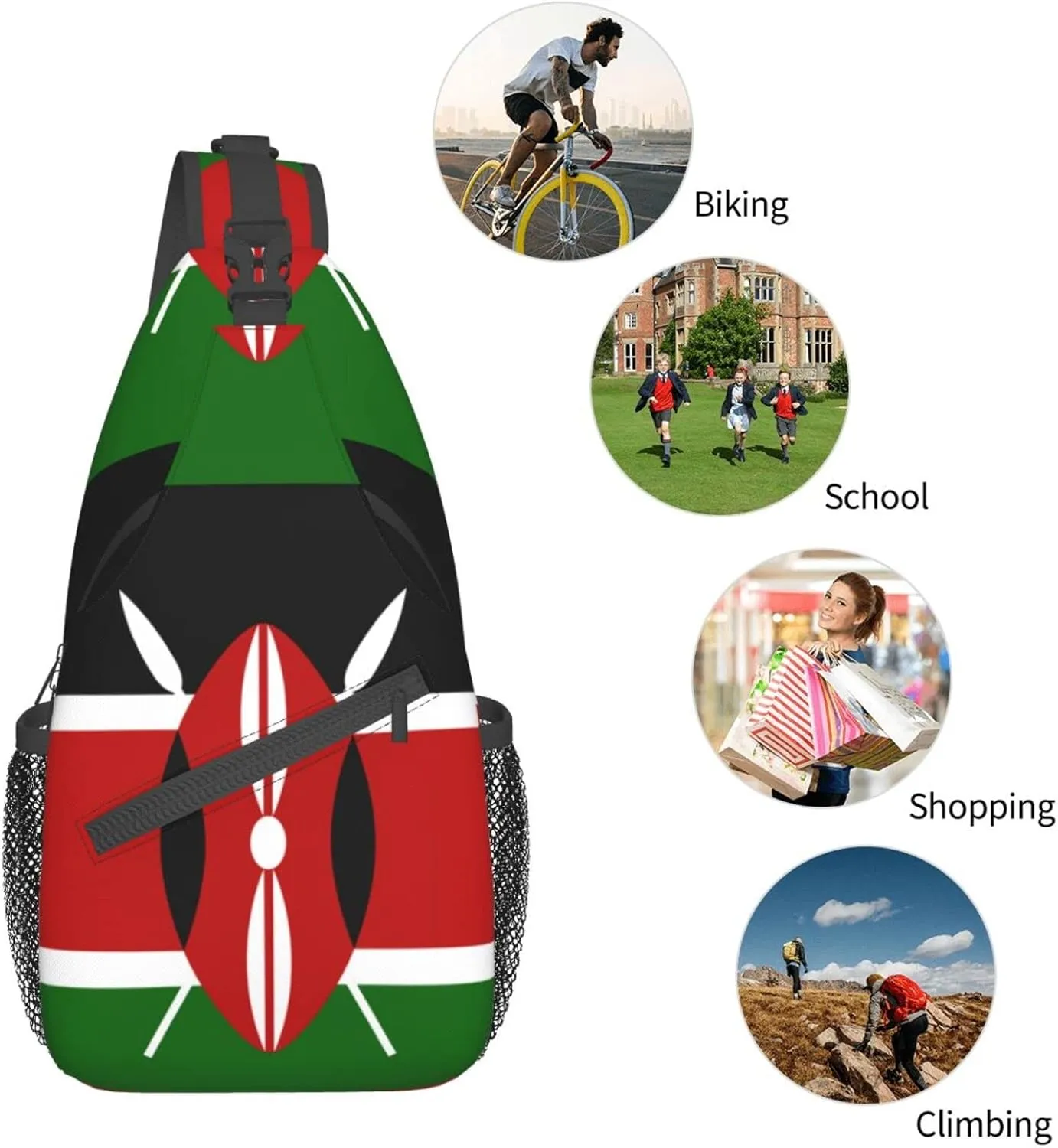 Kenya Flag Outdoor Cross-body Shoulder Bag, Unisex Backpack For Women Men Young Hiking Travel
