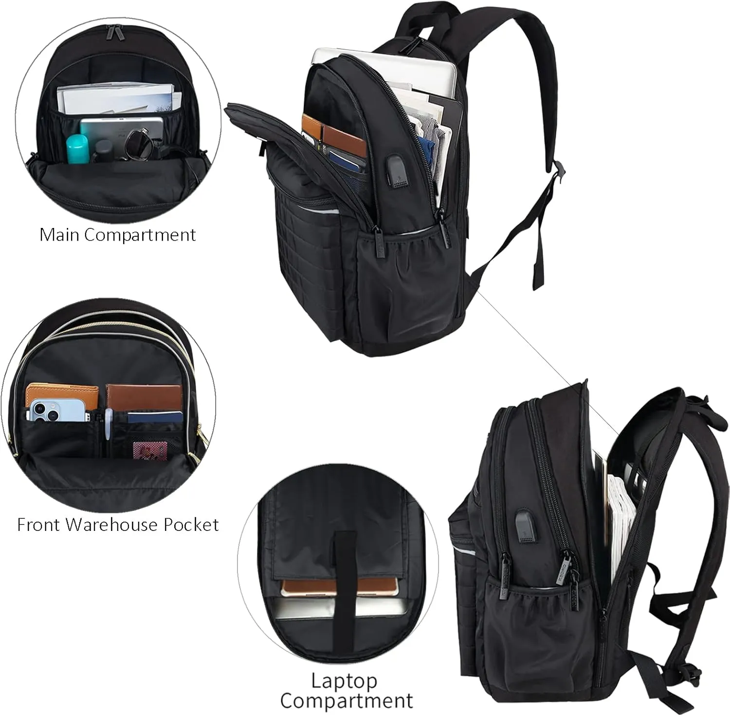 KEOFID Anti-Thief Travel Backpack for Men and Women, Backpack Purse for Women, Casual Back pack for College(Full Black)