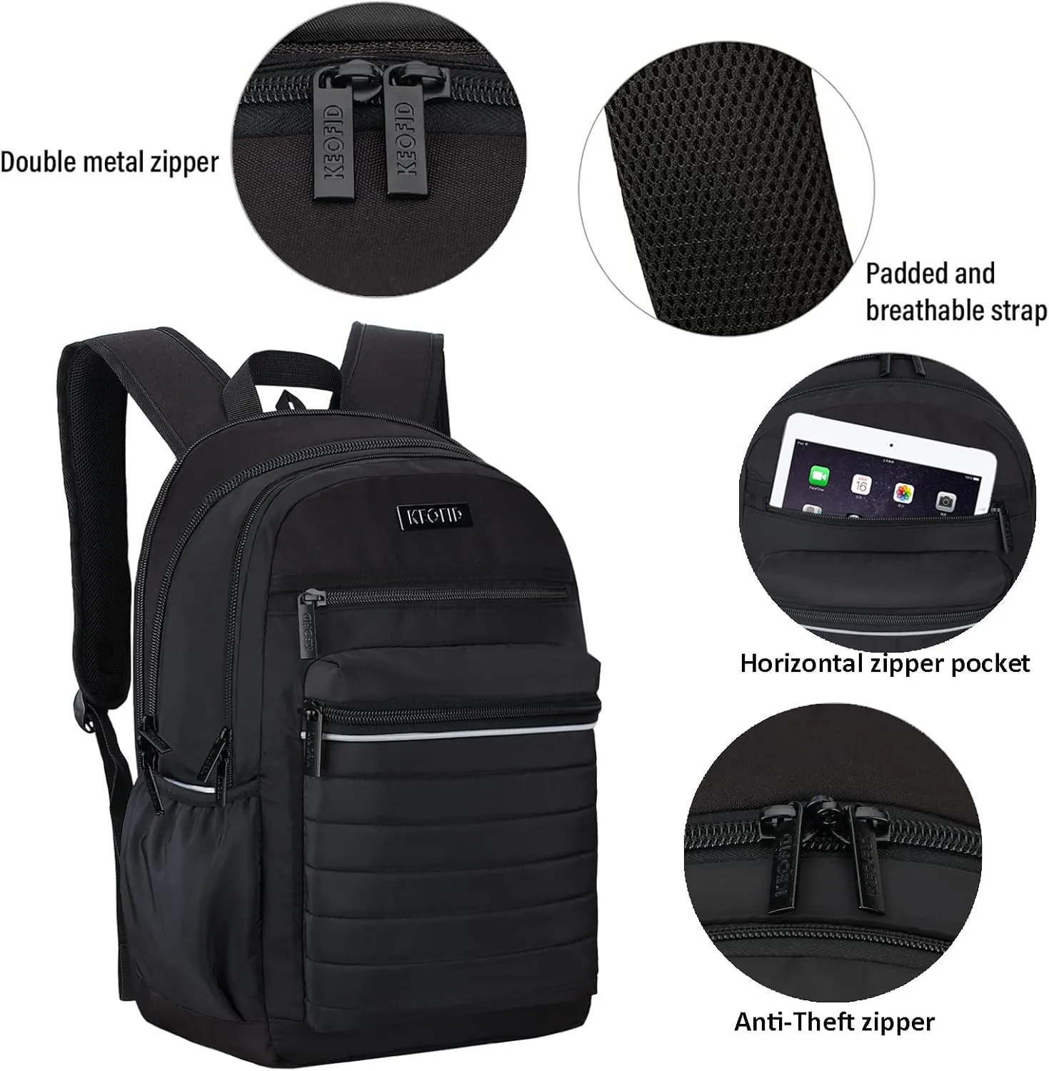 KEOFID Anti-Thief Travel Backpack for Men and Women, Backpack Purse for Women, Casual Back pack for College(Full Black)