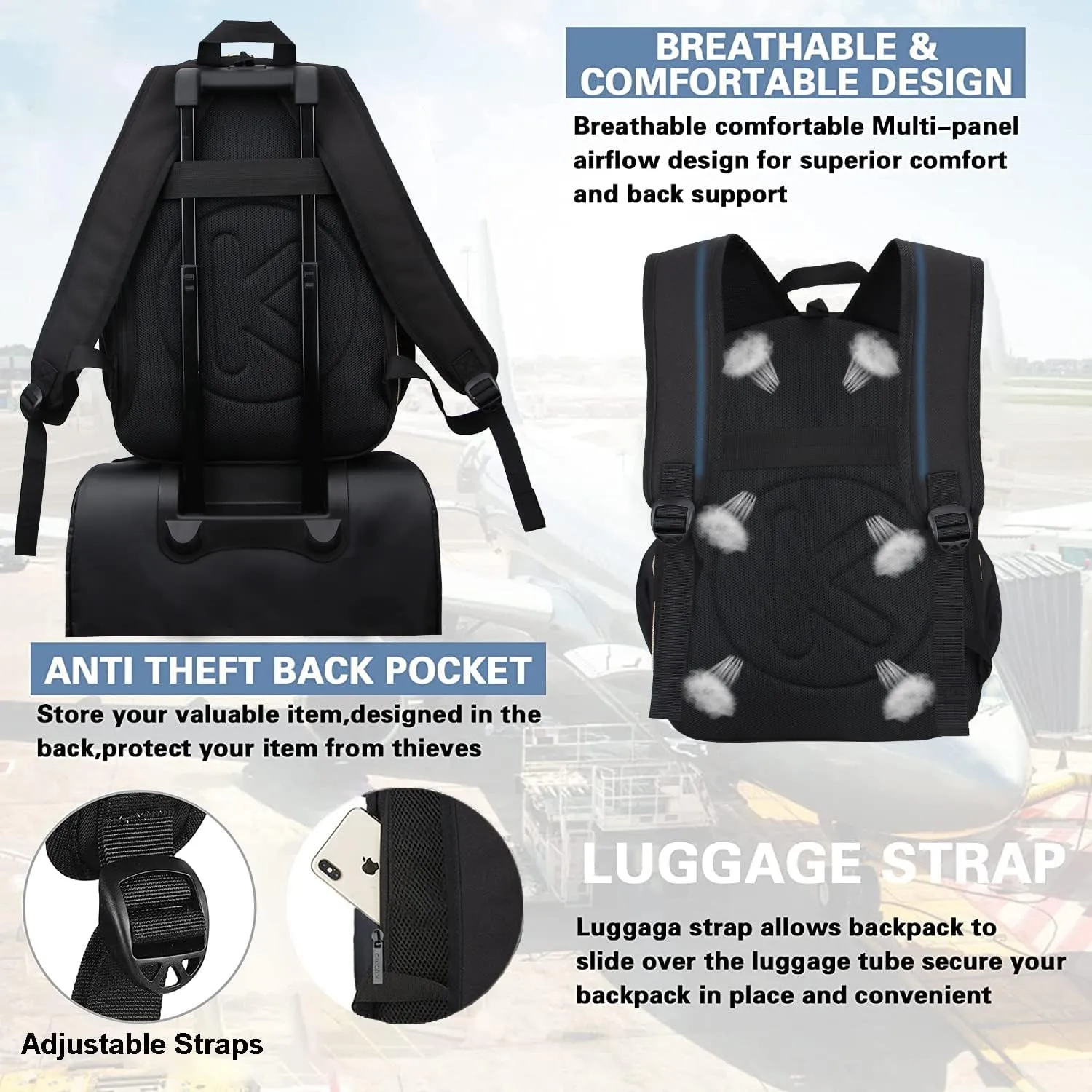 KEOFID Anti-Thief Travel Backpack for Men and Women, Backpack Purse for Women, Casual Back pack for College(Full Black)