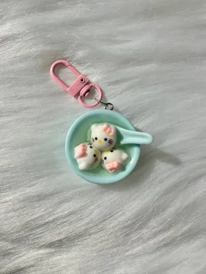 Keychain-Cutesy White Kitty Dumpling Soup