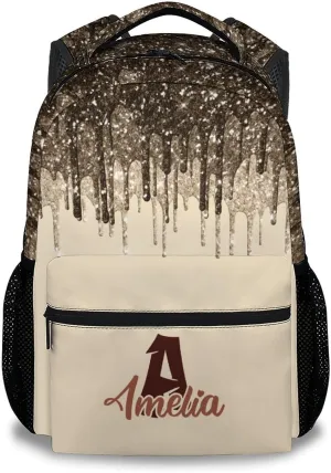 Kid Backpack for Girls - 17 Inch Custom Initials School Backpack - Large Capacity, Durable, Lightweight - White Dripping Bookbag for College, Travel and Camp
