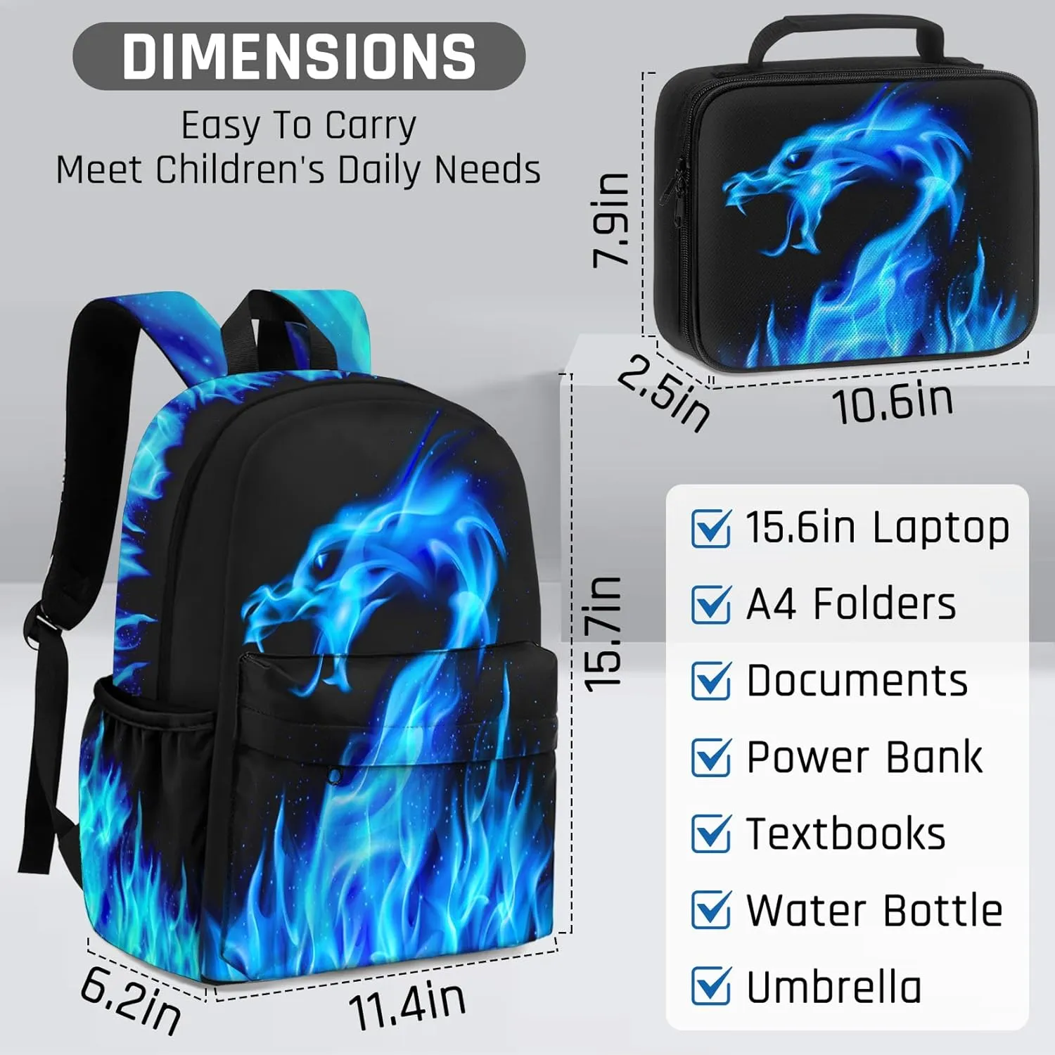 Kids Backpack for Boys，3PCS Boys Backpack with Lunch Box Set for Children Elementary Middle School Students，Lightweight School Bookbag for Travel and Daily Use