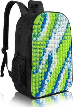Kids Backpack Pop it Fidget Toys Backpack School Book Bag for 4-12 Year Old Boys and Girls Back to School Dual Compartments with Adjustable Straps Kids Holiday Gift Large 17" Green