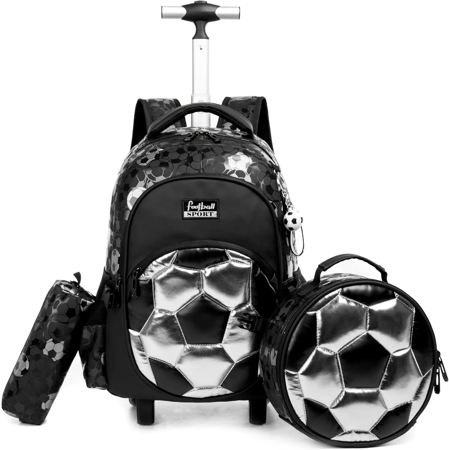 Kids Rolling Backpack for Boys Roller Backpack with Wheels Elementary Kindergarten School Students Football Trolley School Bag for Boys