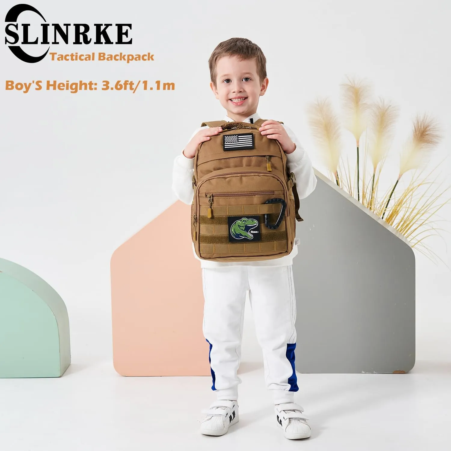 Kids Tactical Backpack 20L Military Elementary Middle School Boys Backpack Army Bookbag with Patches (Brown)