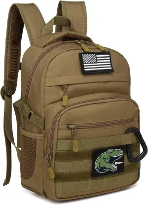Kids Tactical Backpack 20L Military Elementary Middle School Boys Backpack Army Bookbag with Patches (Brown)
