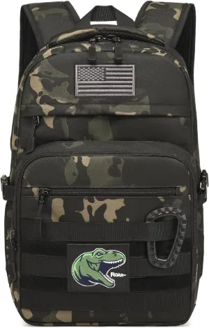Kids Tactical Backpack Army Molle Bookbag Military Boys Backpack for School, Outdoor, Camping (Includes 2 Patches 1Carabiner), Black Camo