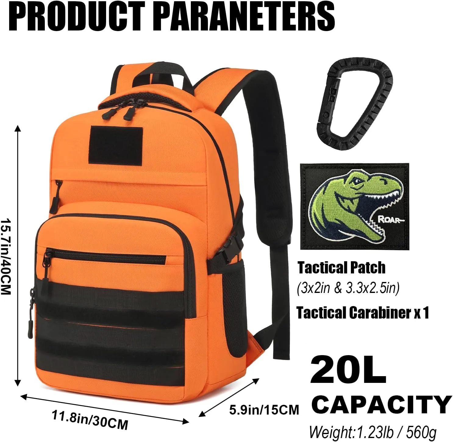 Kids Tactical Backpack Army Molle Bookbag Military Boys Backpack for School, Outdoor, Camping (Includes 2 Patches 1Carabiner), Orange