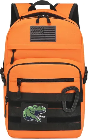 Kids Tactical Backpack Army Molle Bookbag Military Boys Backpack for School, Outdoor, Camping (Includes 2 Patches 1Carabiner), Orange
