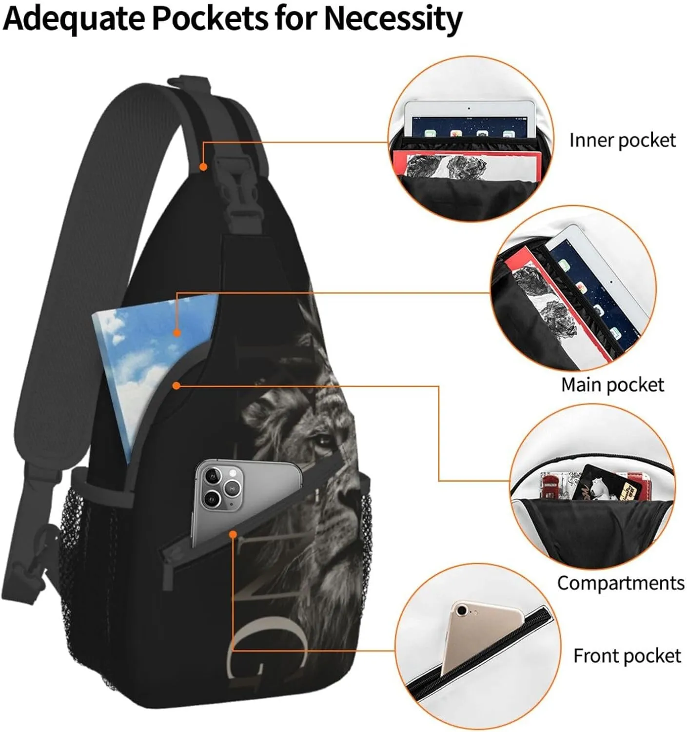 King Shoulder Bag Lion Sling Backpack Daypack Casual Backpack Hiking Bag Men Backpack Bag