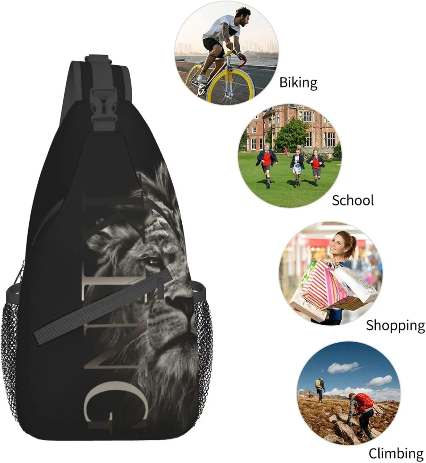 King Shoulder Bag Lion Sling Backpack Daypack Casual Backpack Hiking Bag Men Backpack Bag