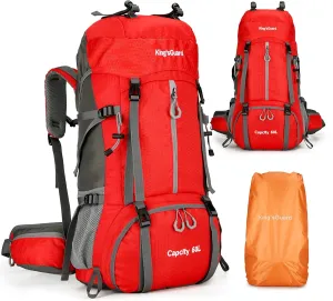 King'sGuard 60L Hiking Backpack, Waterproof Camping Backpacking Backpack for Men Outdoor Traveling Climbing Daypack with Rain Cover (Red)