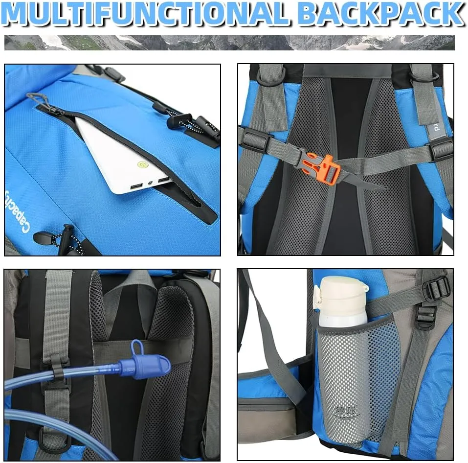 King'sGuard 70L Hiking Backpack with Rain Cover Lightweight Travel Backpack Waterproof Camping Backpack