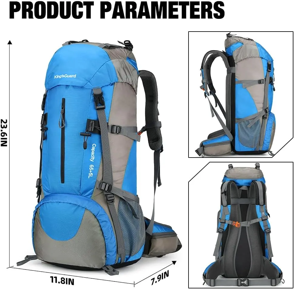 King'sGuard 70L Hiking Backpack with Rain Cover Lightweight Travel Backpack Waterproof Camping Backpack