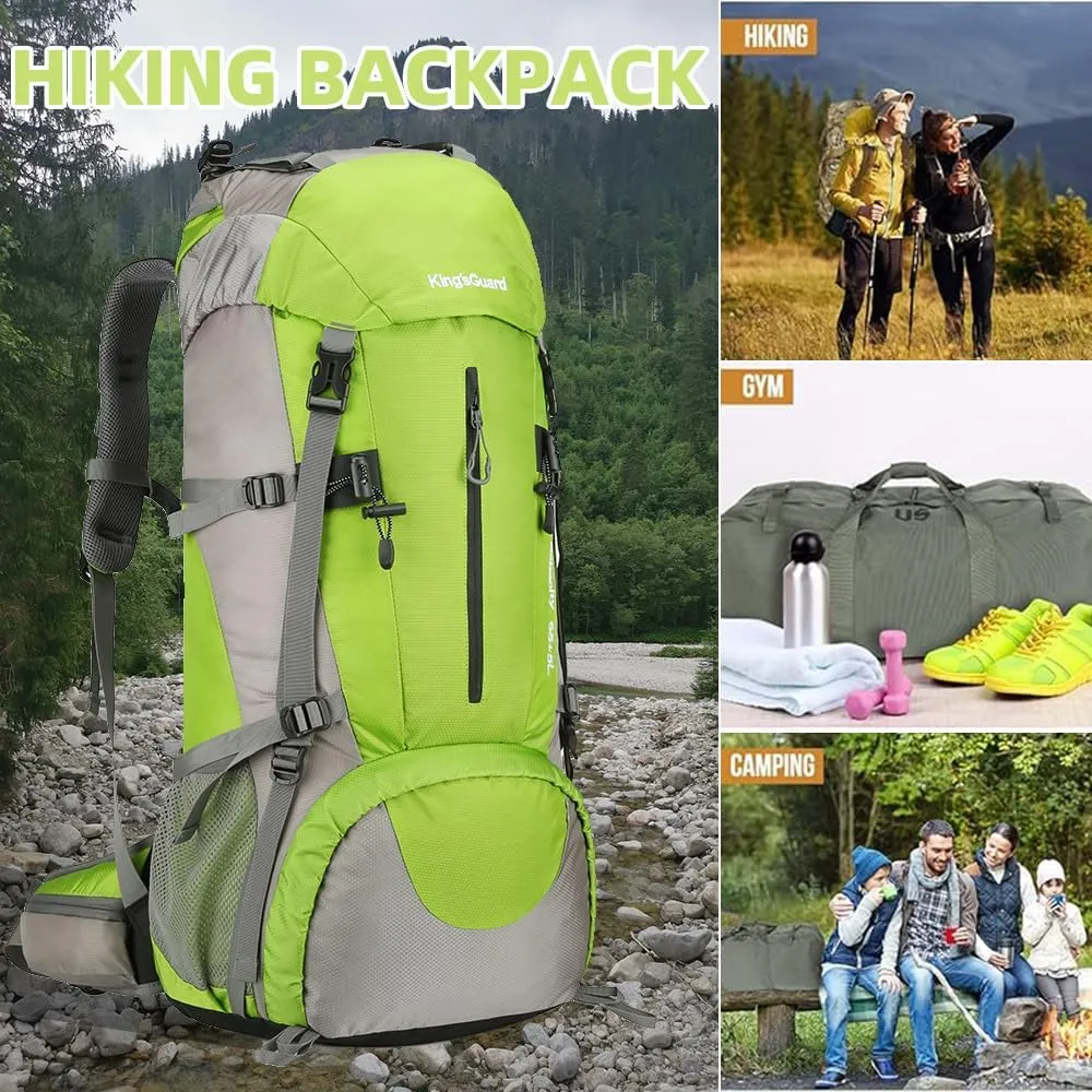 King'sGuard 70L Hiking Backpack with Rain Cover Lightweight Travel Backpack Waterproof Camping Backpack