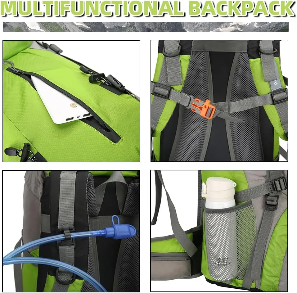 King'sGuard 70L Hiking Backpack with Rain Cover Lightweight Travel Backpack Waterproof Camping Backpack