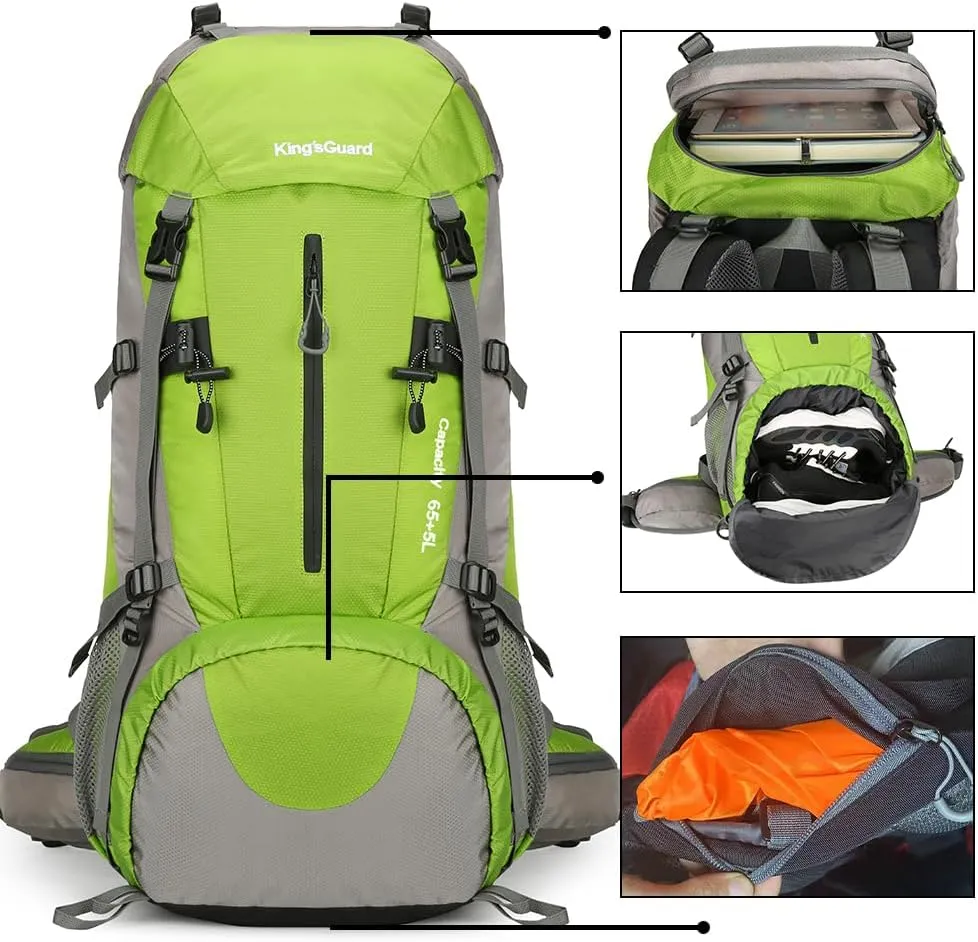 King'sGuard 70L Hiking Backpack with Rain Cover Lightweight Travel Backpack Waterproof Camping Backpack