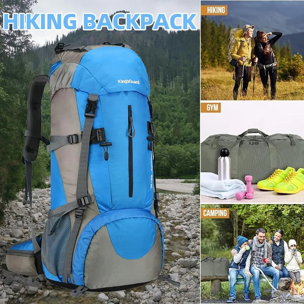King'sGuard 70L Hiking Backpack with Rain Cover Lightweight Travel Backpack Waterproof Camping Backpack