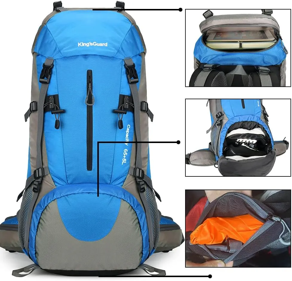 King'sGuard 70L Hiking Backpack with Rain Cover Lightweight Travel Backpack Waterproof Camping Backpack