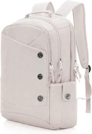KINGSLONG 15.6 inch White Laptop Backpack, Stylish Daypack with USB Charging Port for Men Women, Water Resistant Computer Bag Notebook Bag Suitable for College Travel Work Gifts