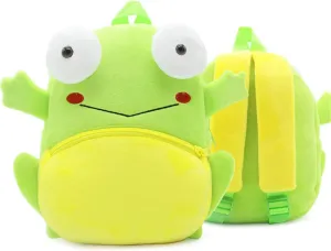 KISSOURBABY Cute Toddler Backpack Toddler Bag Plush Animal Cartoon Mini Travel Bag for Baby Girl Boy 1-4 Years(Frog)