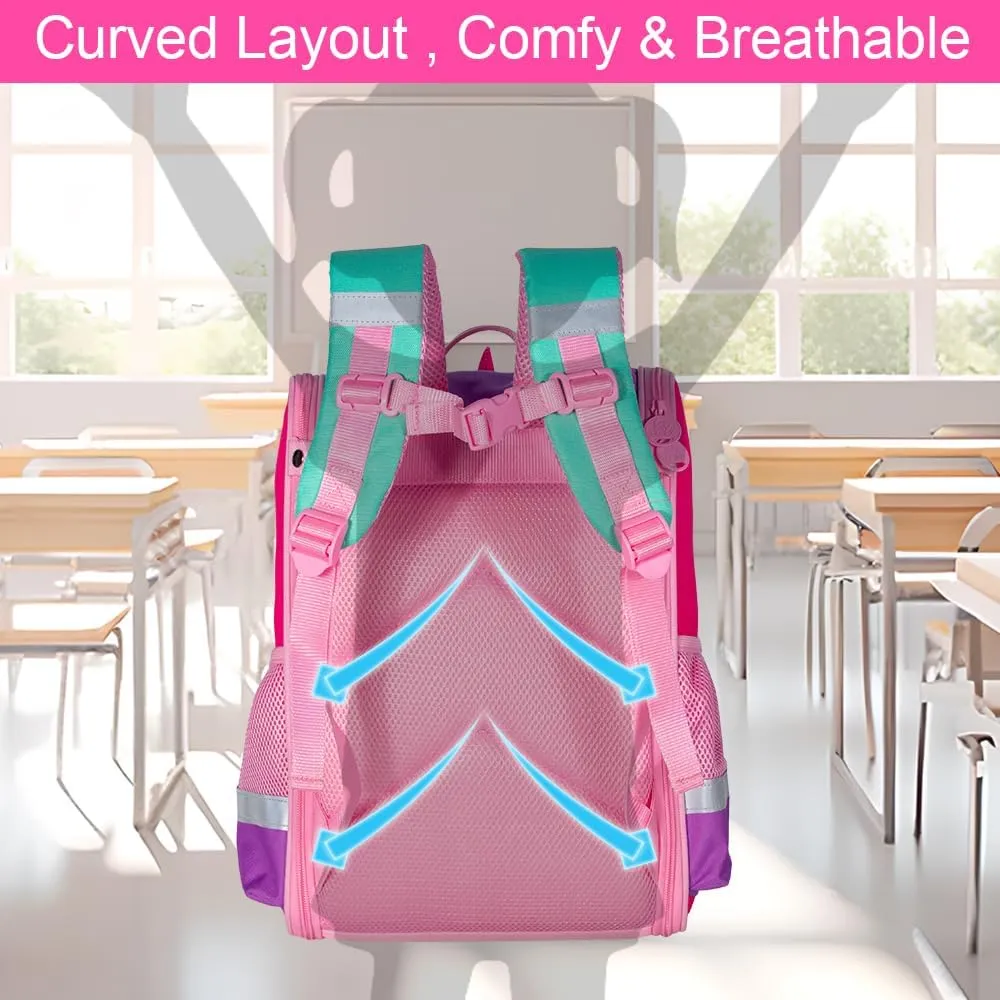 KLFVB 3PCS Backpack for Girls and Boys, 15" Unicorn Dinosaur Bookbag with Lunch Box, Kids Preschool School bag