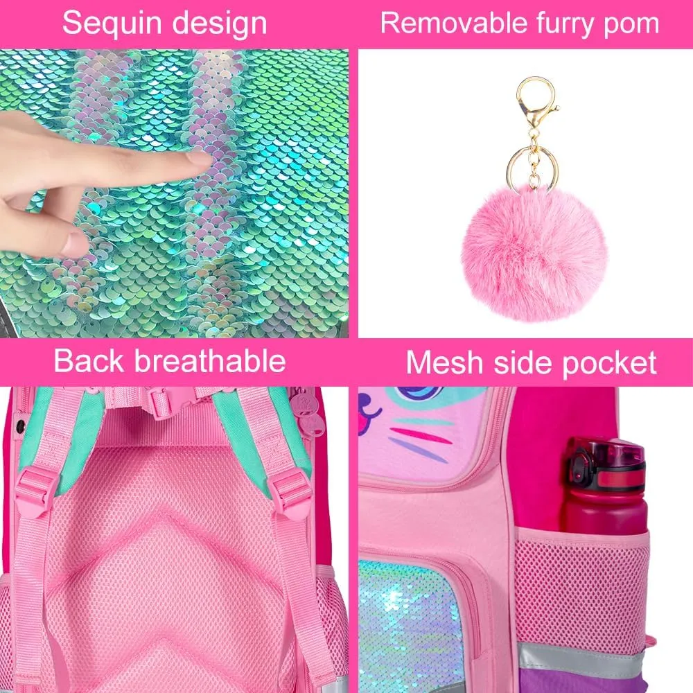 KLFVB 3PCS Backpack for Girls and Boys, 15" Unicorn Dinosaur Bookbag with Lunch Box, Kids Preschool School bag