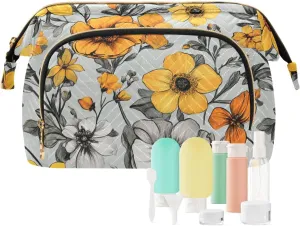 KLL Flowers Daffodil Anemone Dahlia Silver Makeup Bag Zipper Toiletry Travel Bag Women's Coin Purse Wallet for Toiletry Organizer