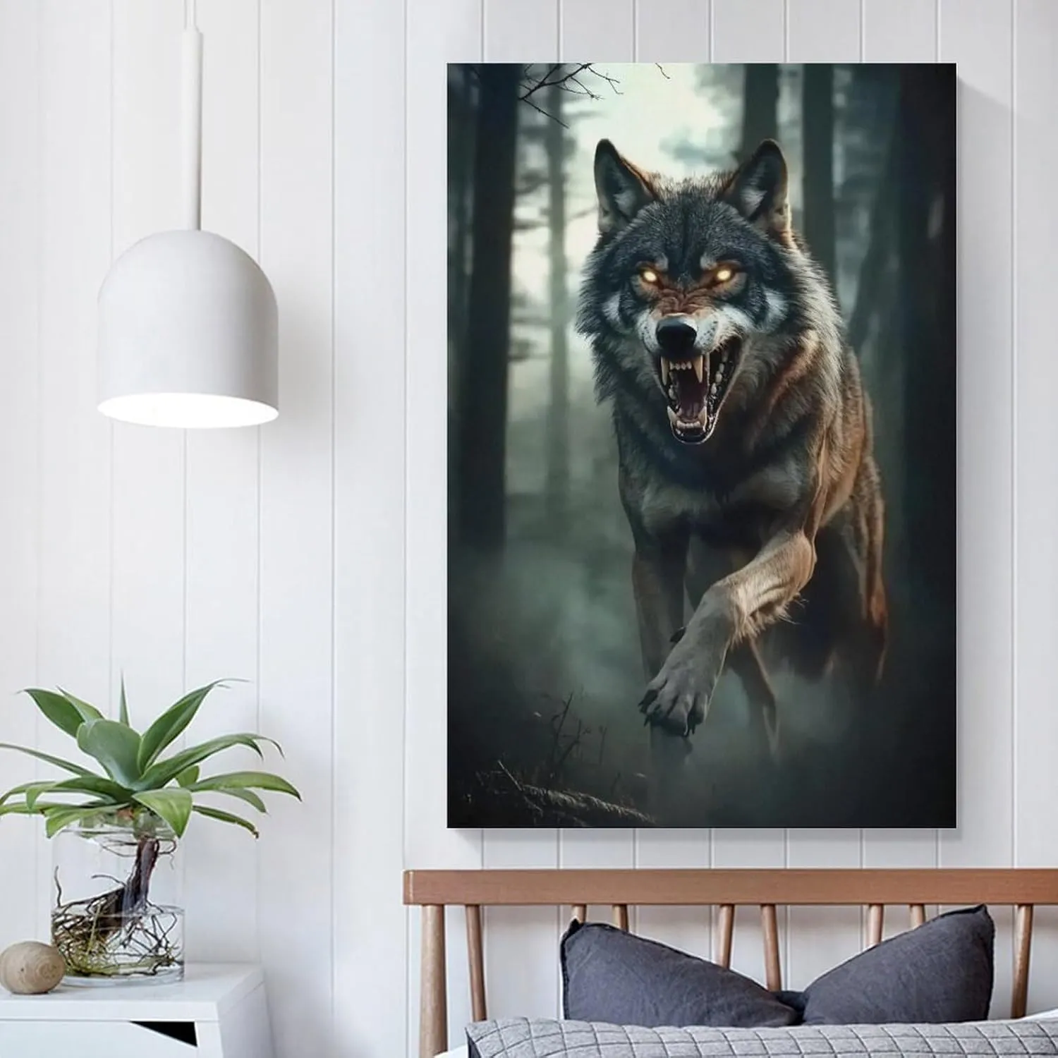 KRECDKQ Wolf Jungle Running Roaring Cool Poster Canvas Wall Art Prints Posters for Room Aesthetic Bedroom Living Room Pictures Paintings Wall Decor for Mens Framed Unframed 16x24inch(40x60cm)