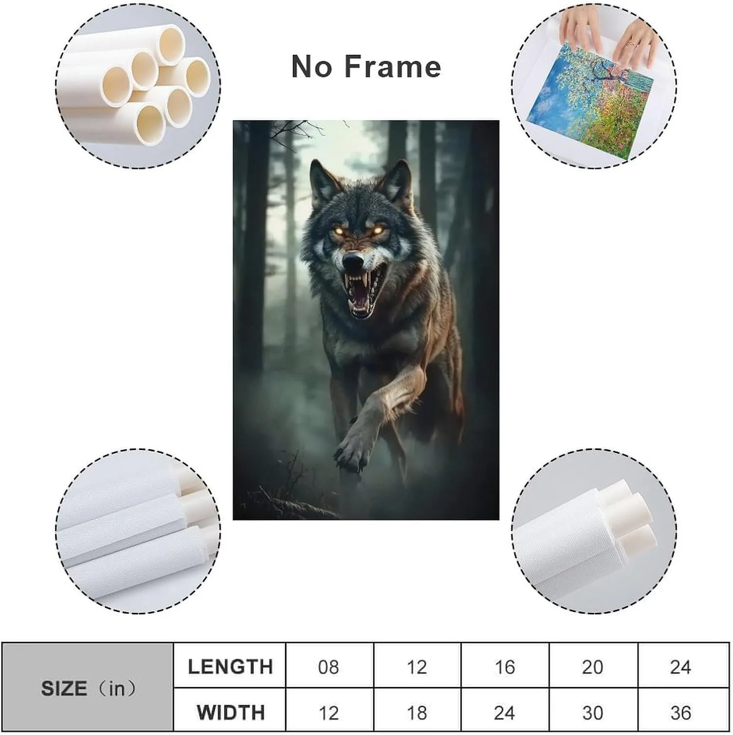 KRECDKQ Wolf Jungle Running Roaring Cool Poster Canvas Wall Art Prints Posters for Room Aesthetic Bedroom Living Room Pictures Paintings Wall Decor for Mens Framed Unframed 16x24inch(40x60cm)