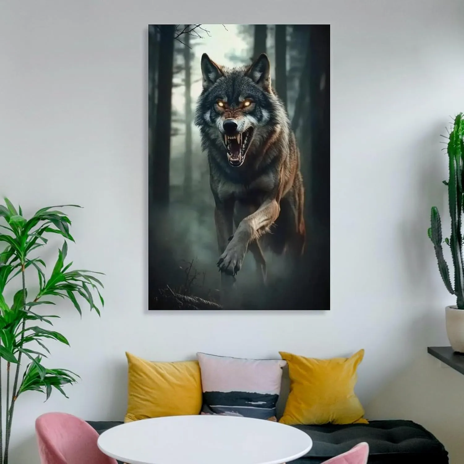 KRECDKQ Wolf Jungle Running Roaring Cool Poster Canvas Wall Art Prints Posters for Room Aesthetic Bedroom Living Room Pictures Paintings Wall Decor for Mens Framed Unframed 16x24inch(40x60cm)