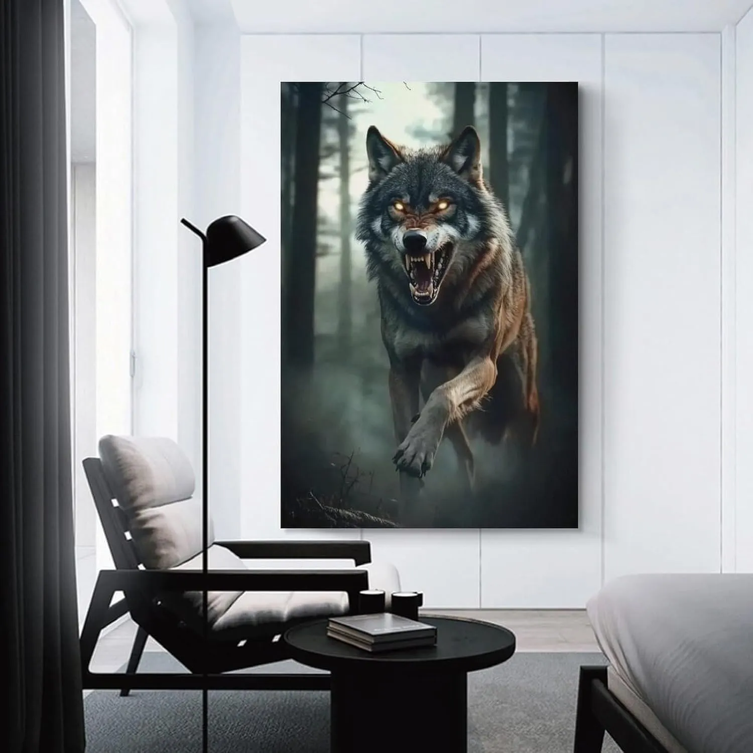 KRECDKQ Wolf Jungle Running Roaring Cool Poster Canvas Wall Art Prints Posters for Room Aesthetic Bedroom Living Room Pictures Paintings Wall Decor for Mens Framed Unframed 16x24inch(40x60cm)