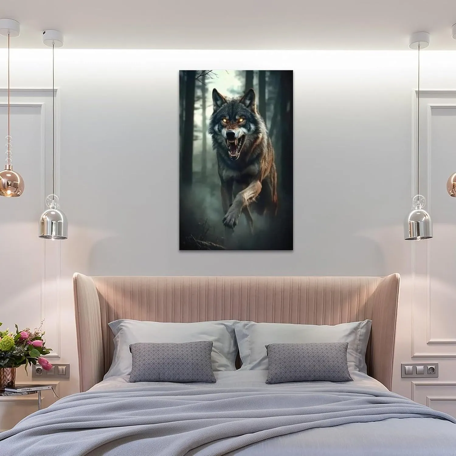 KRECDKQ Wolf Jungle Running Roaring Cool Poster Canvas Wall Art Prints Posters for Room Aesthetic Bedroom Living Room Pictures Paintings Wall Decor for Mens Framed Unframed 16x24inch(40x60cm)