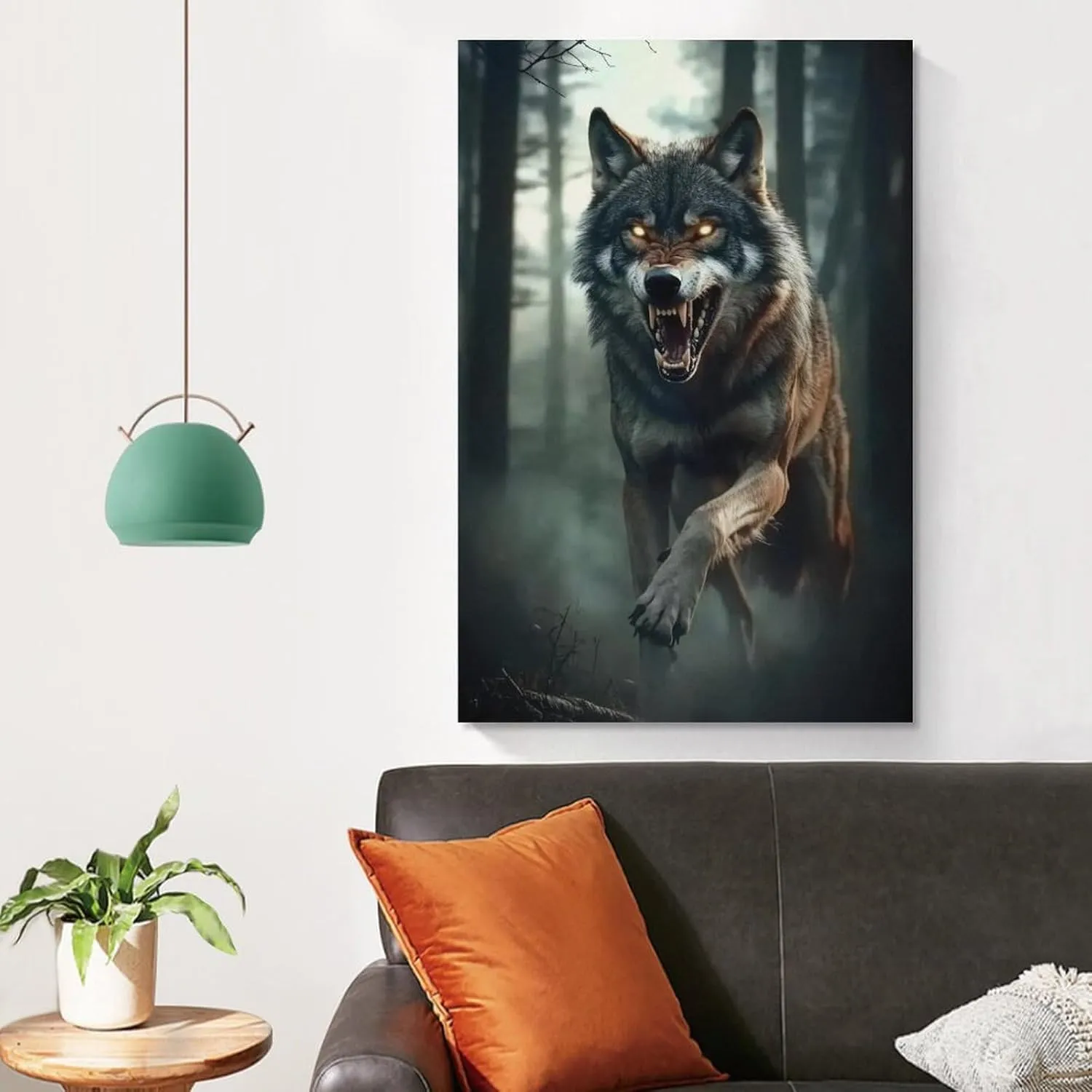 KRECDKQ Wolf Jungle Running Roaring Cool Poster Canvas Wall Art Prints Posters for Room Aesthetic Bedroom Living Room Pictures Paintings Wall Decor for Mens Framed Unframed 16x24inch(40x60cm)
