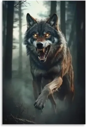 KRECDKQ Wolf Jungle Running Roaring Cool Poster Canvas Wall Art Prints Posters for Room Aesthetic Bedroom Living Room Pictures Paintings Wall Decor for Mens Framed Unframed 16x24inch(40x60cm)