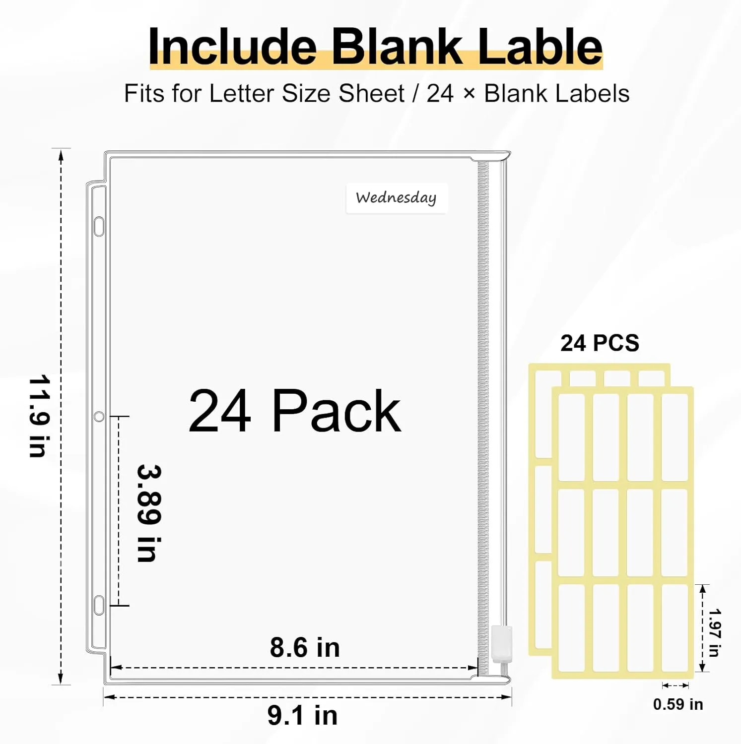 KTRIO Letter Size Binder Pockets 3 Ring Binder Zipper Pouch 24 Pack, 3 Holes Clear PVC Loose Leaf Bags 8.5"×11" Document Folders for Business Office School Supplies