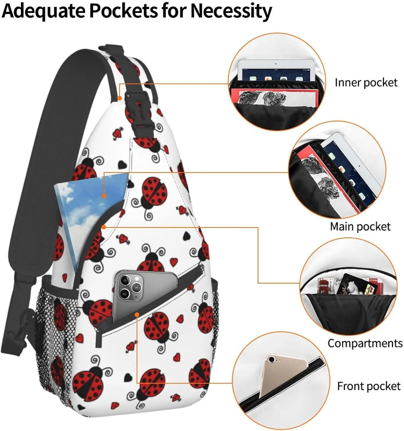 Ladybug Shoulder Bag Ladybird Sling Backpack Daypack Casual Backpack Hiking Bag Cute Backpack Bag