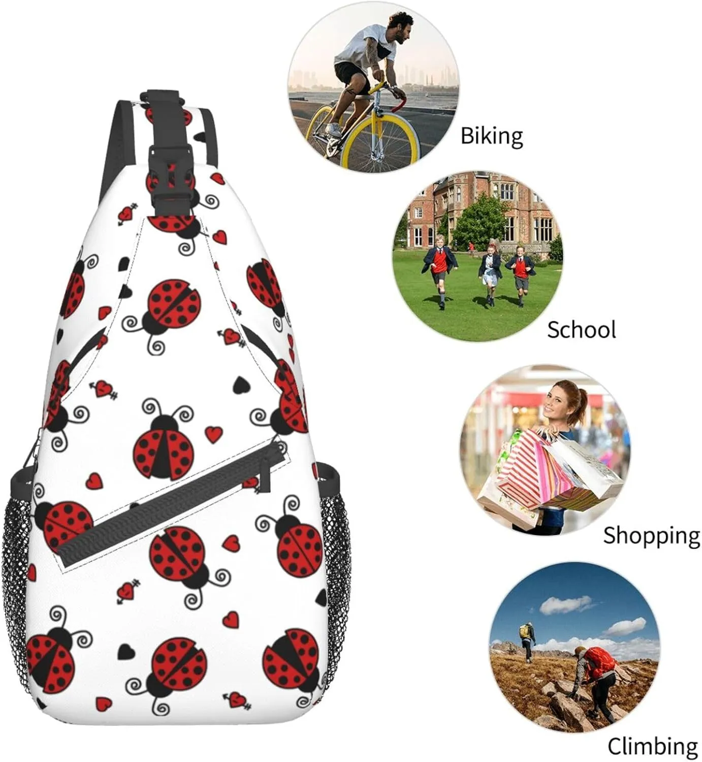 Ladybug Shoulder Bag Ladybird Sling Backpack Daypack Casual Backpack Hiking Bag Cute Backpack Bag